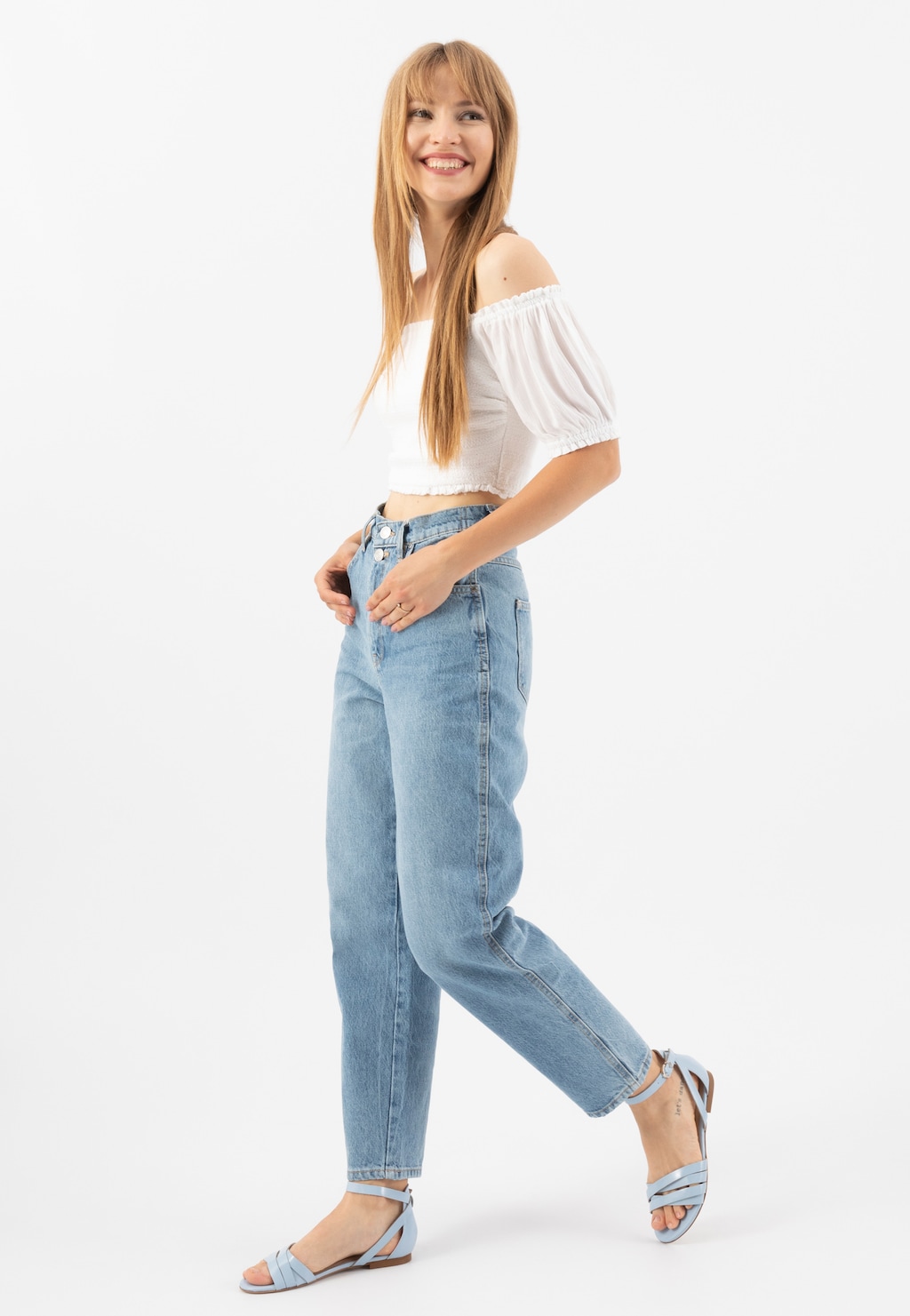 Pastelowe sandały damskie w kolorze niebieskim 76015-56 Widok 1