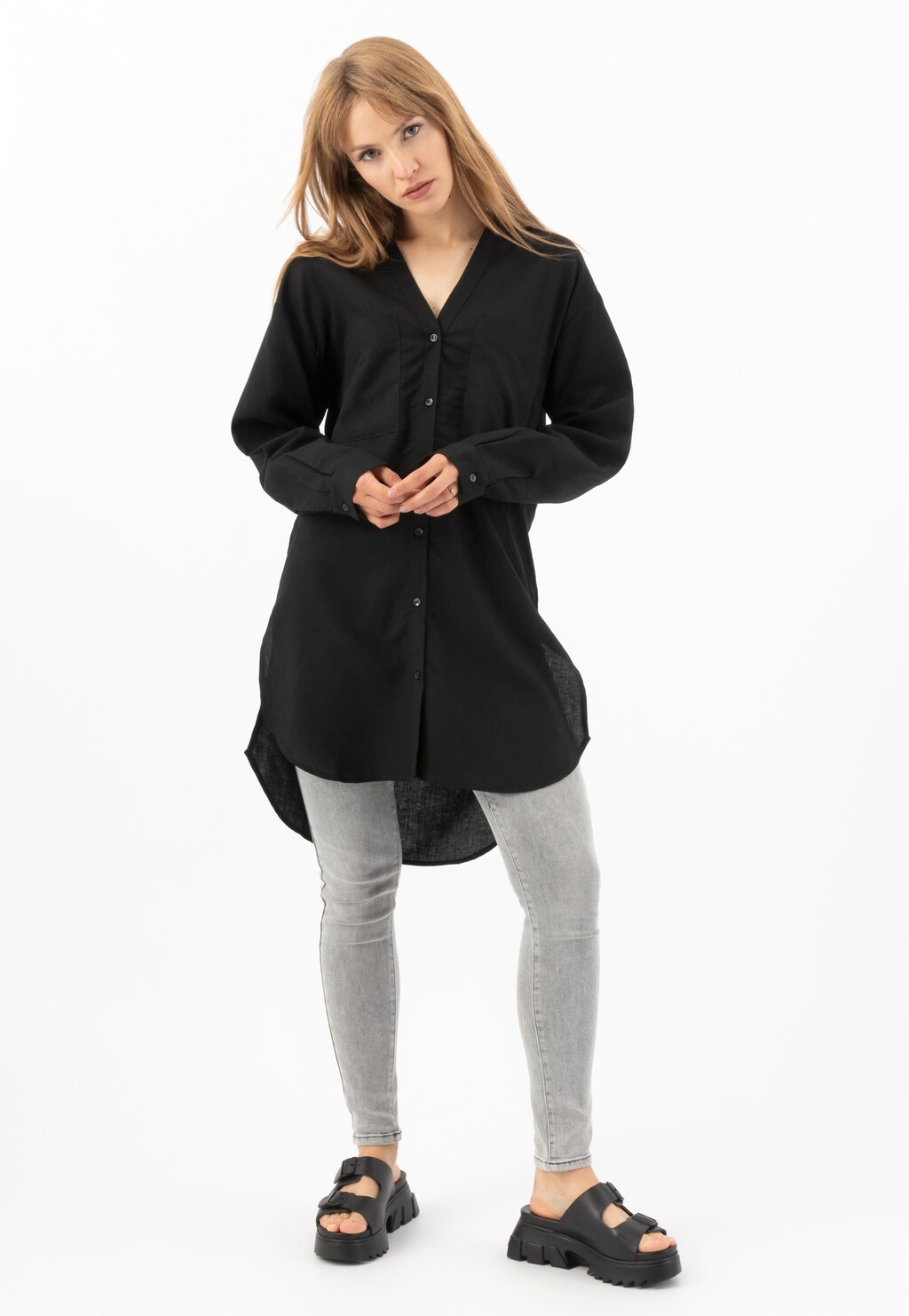 Černé dámské pantofle na masivní platformě 74087-51 Widok 7