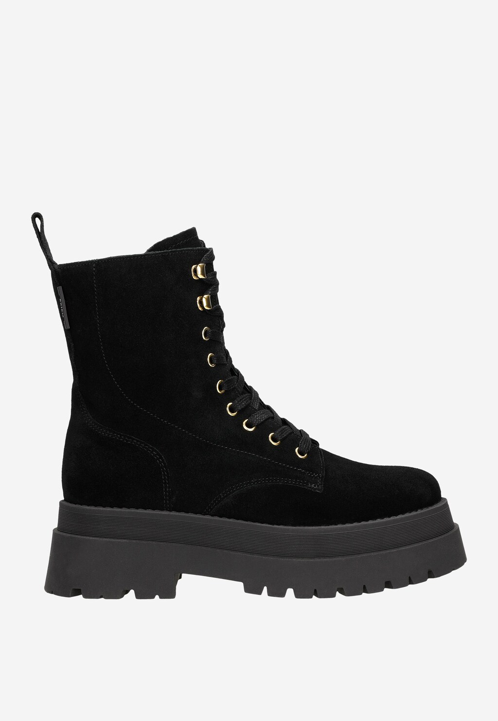 Czarne trzewiki damskie na masywnej podeszwie ze złotymi akcentami 64072-61 Widok 2