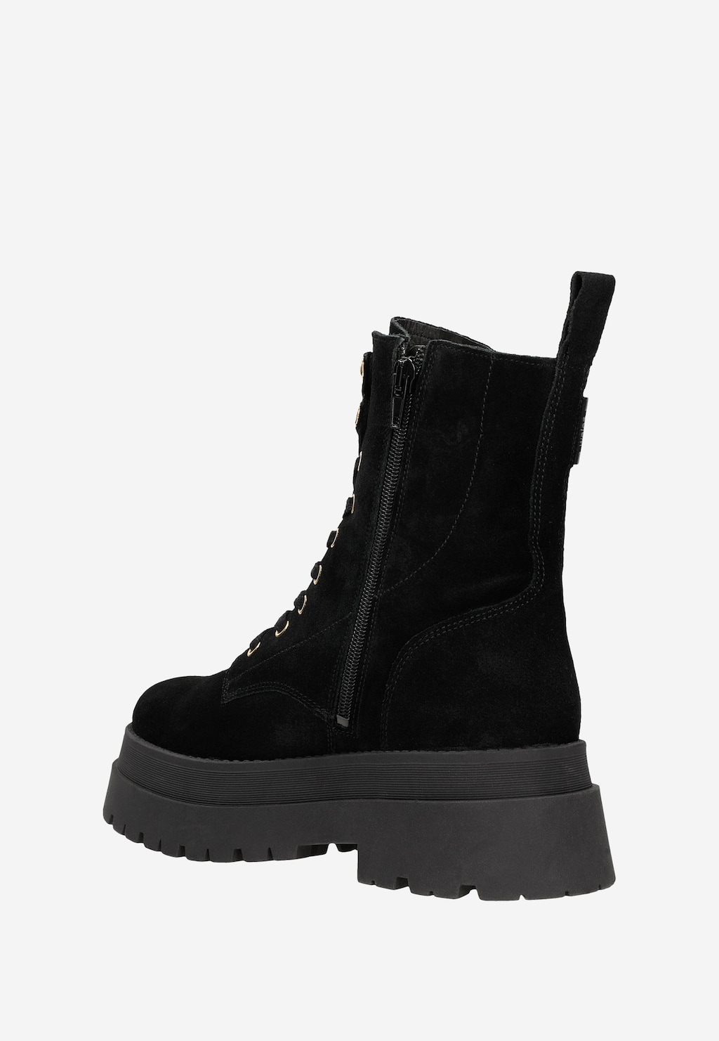 Czarne trzewiki damskie na masywnej podeszwie ze złotymi akcentami 64072-61 Widok 4