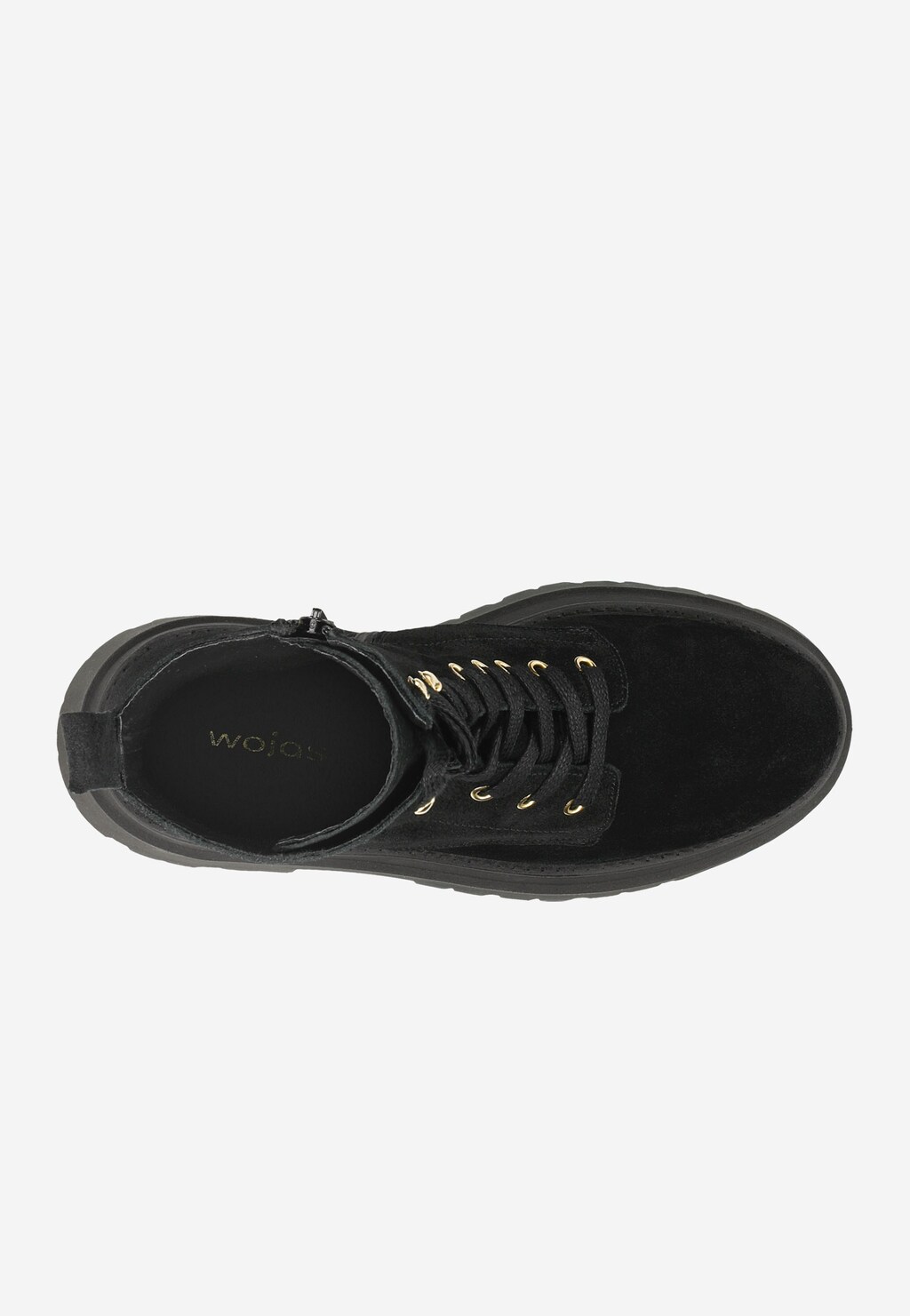 Czarne trzewiki damskie na masywnej podeszwie ze złotymi akcentami 64072-61 Widok 5