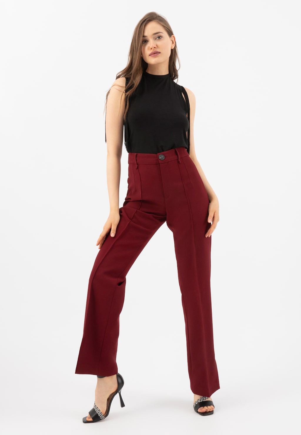 Czarne sandały damskie na szpilce z ozdobnym plecionym paskiem 76090-51 Widok 7