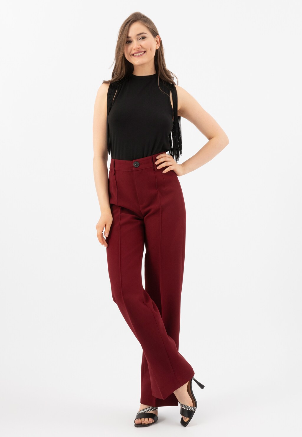 Czarne sandały damskie na szpilce z ozdobnym plecionym paskiem 76090-51 Widok 1