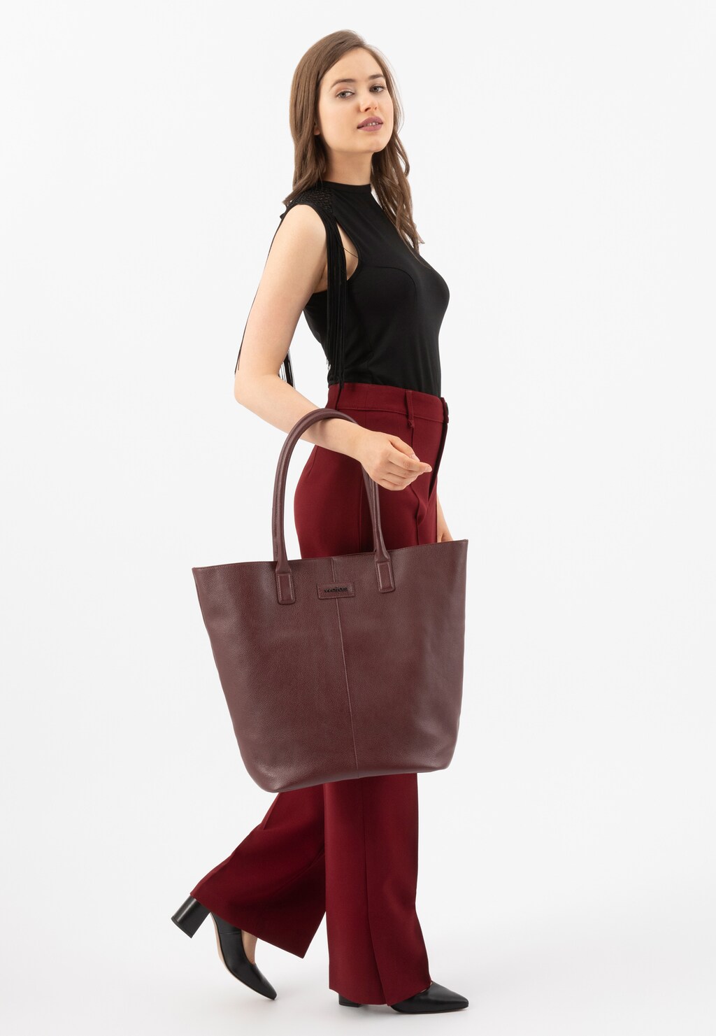 Duża bordowa shopperka damska ze skóry licowej 80233-55 Widok 7