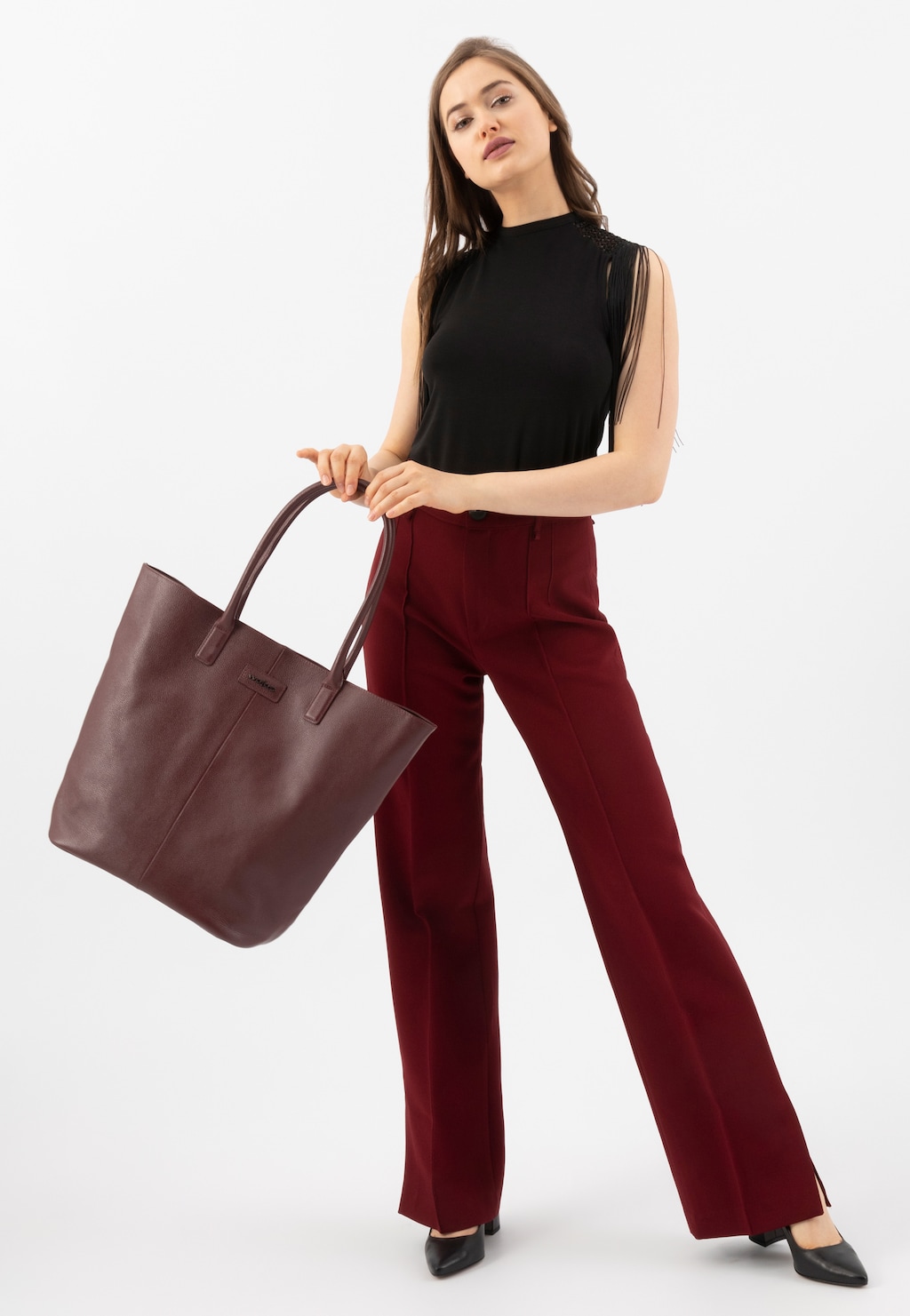 Duża bordowa shopperka damska ze skóry licowej 80233-55 Widok 1