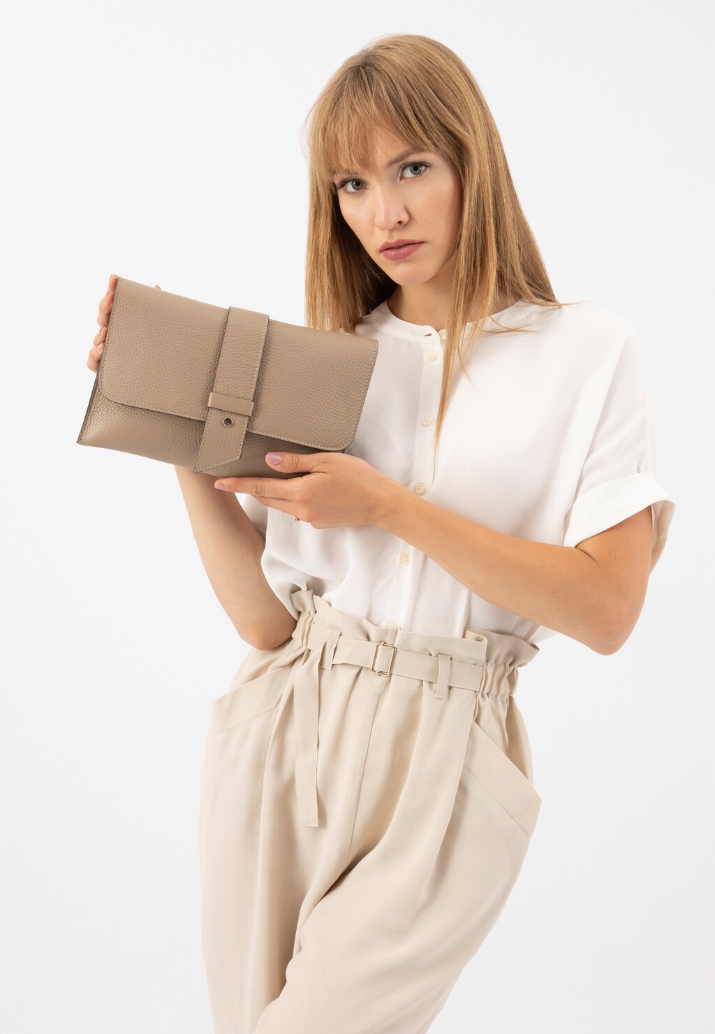 Mała beżowa torebka damska ze skóry naturalnej 80258-54 Widok 1