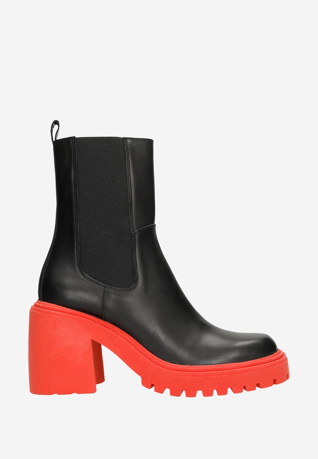 Czarne botki damskie na szerokim obcasie z czerwoną podeszwą 55153-51 Widok 2