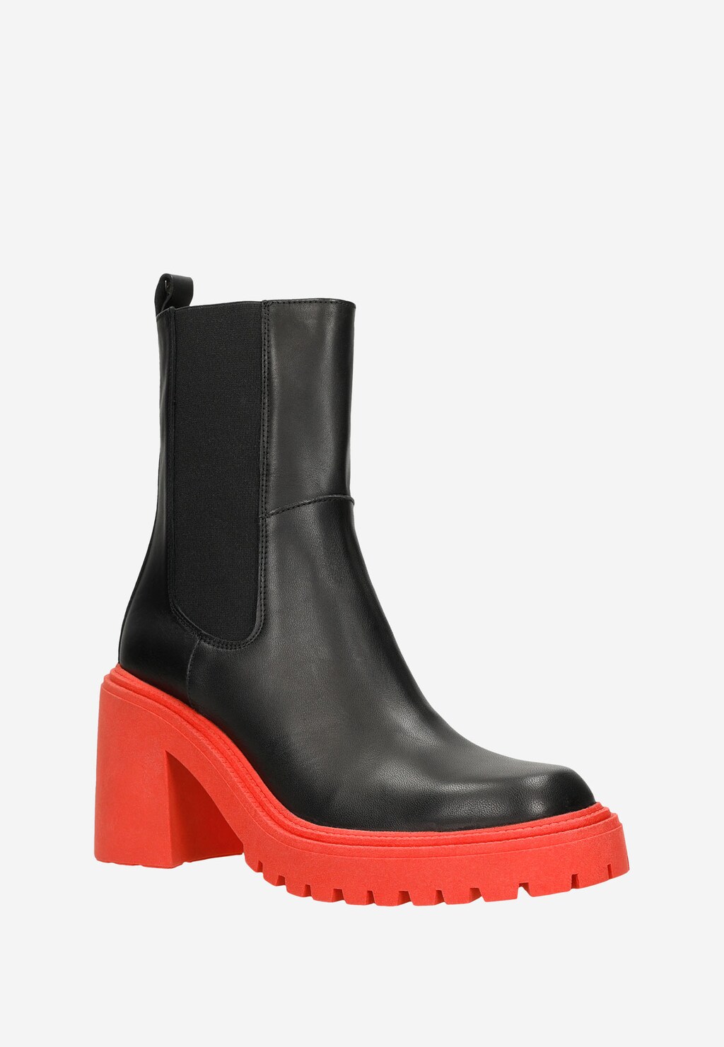 Czarne botki damskie na szerokim obcasie z czerwoną podeszwą 55153-51 Widok 3