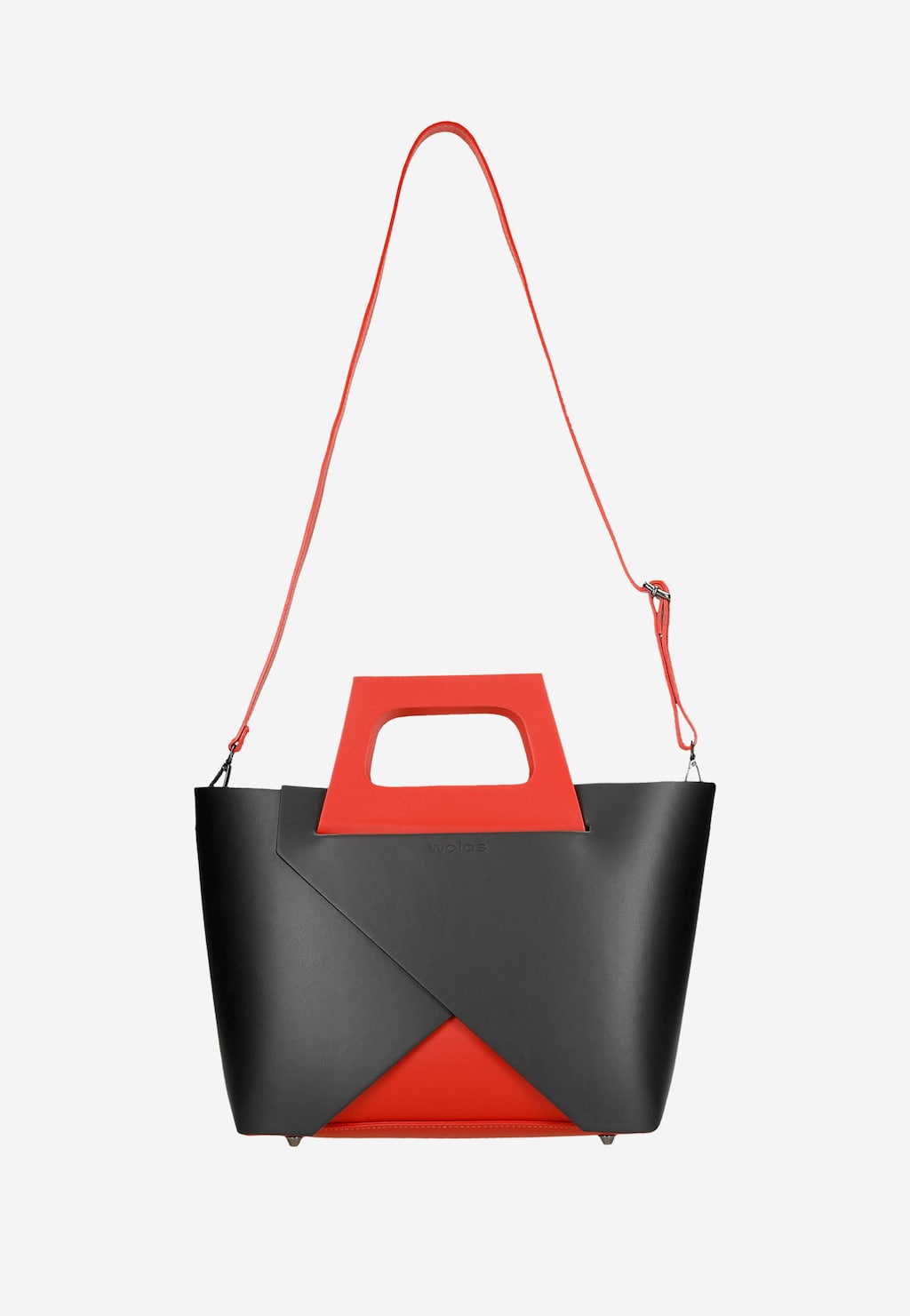 Czarna designerska torebka kuferek z czerwonymi elementami 80322-51 Widok 5