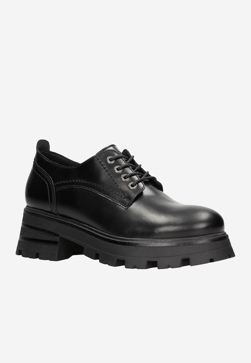 Czarne skórzane półbuty damskie na masywnej podeszwie 46191-51 Widok 3