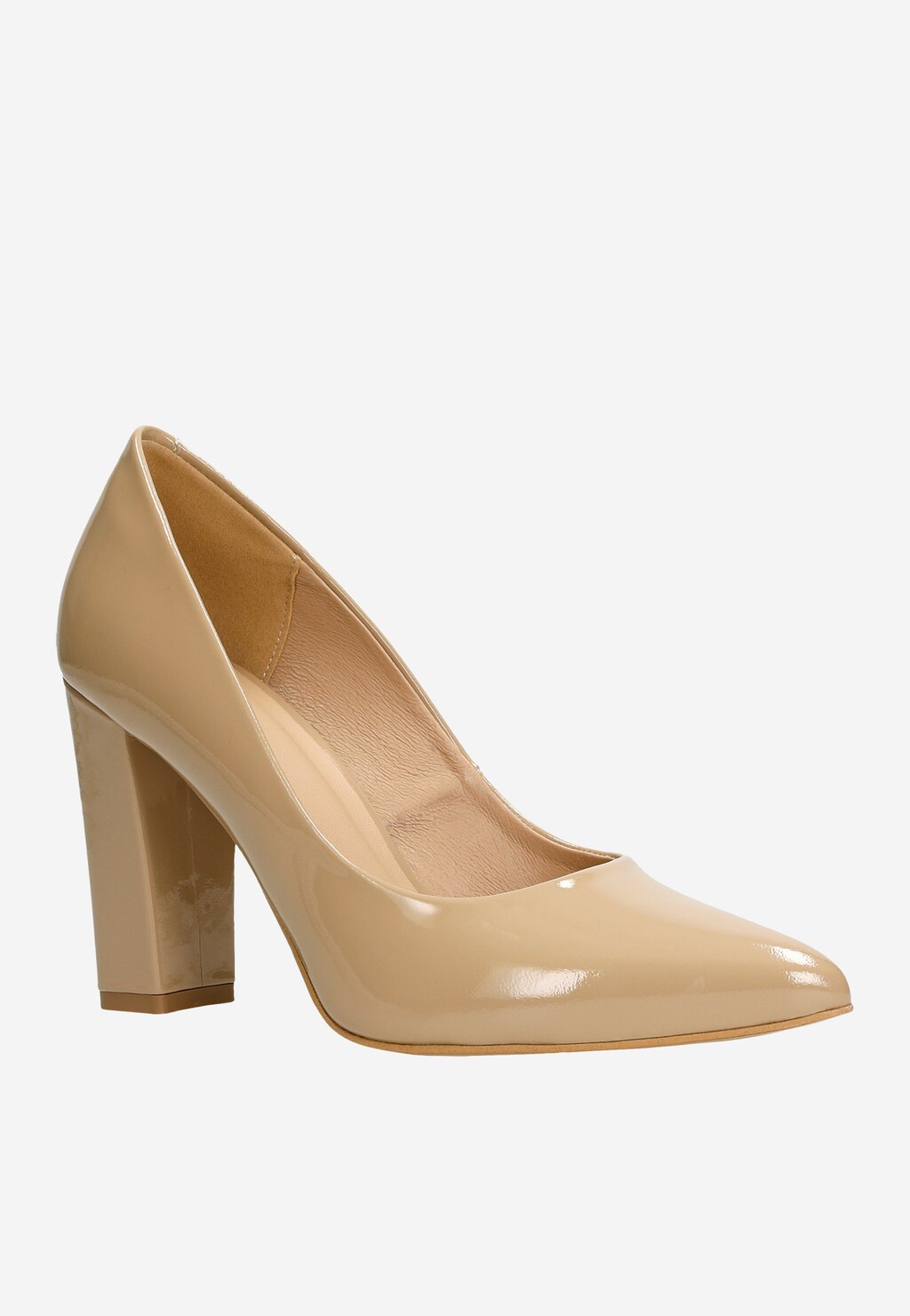 Beżowe eleganckie czółenka damskie z lakierowanej skóry 35042-34 Widok 3