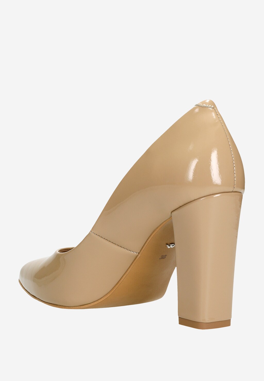 Beżowe eleganckie czółenka damskie z lakierowanej skóry 35042-34 Widok 4