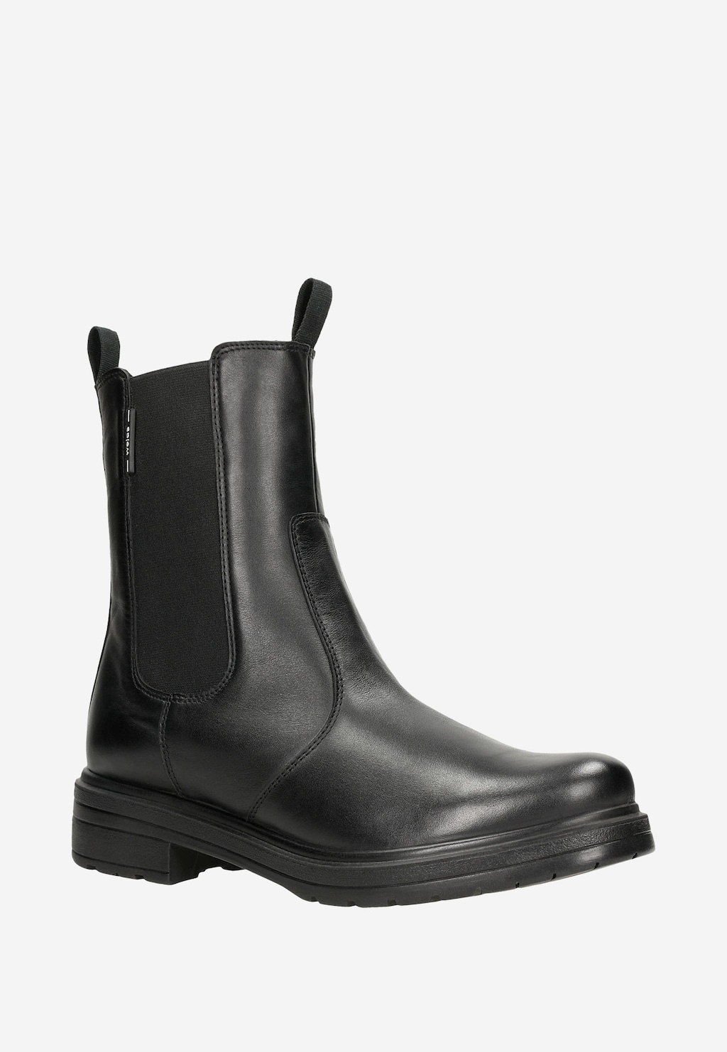 Czarne eleganckie botki damskie Wojas model 55110-51 typu sztyblety z elastycznymi wstawkami po bokach, wykonane z gładkiej skóry, na płaskiej podeszwie, pokazane z boku.