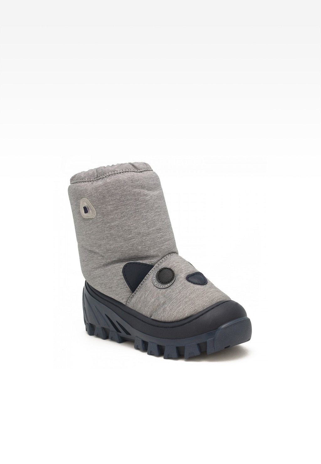 Szare śniegowce chłopięce BARTEK 14565005 z tekstylną cholewką, zapinane na rzep, z gumowym noskiem i bieżnikowaną podeszwą, idealne na zimową pogodę.