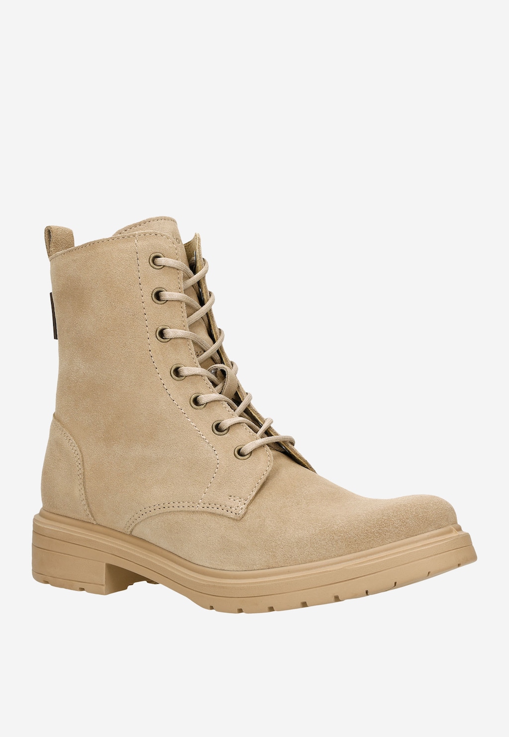 Beżowe trzewiki damskie bikery ze skóry welurowej 64027-64 Widok 3