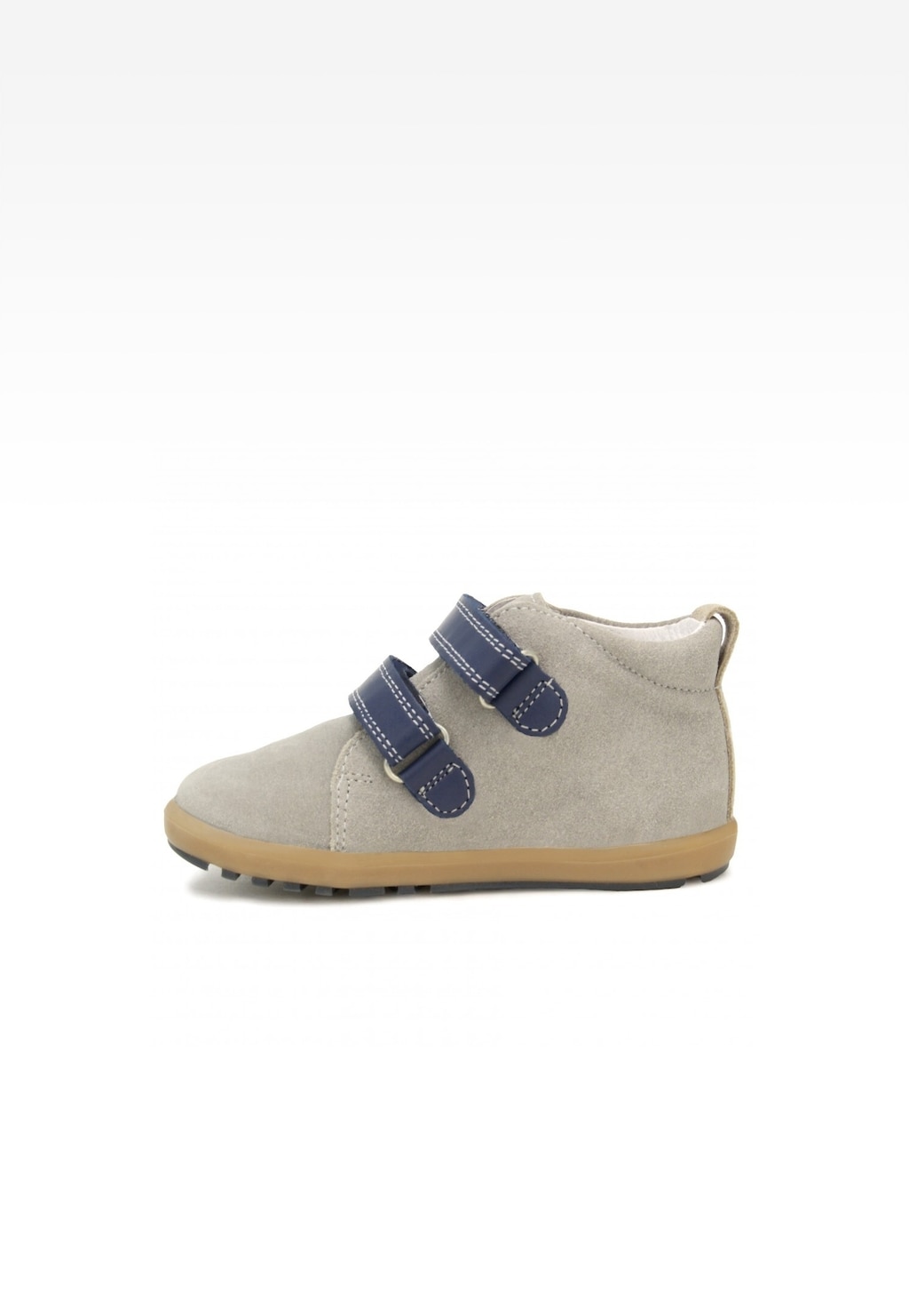 Szaro-granatowe obuwie profilaktyczne Bartek Baby 11773-043 z dwoma rzepami w kolorze granatowym, z gumową podeszwą, idealne do nauki chodzenia.