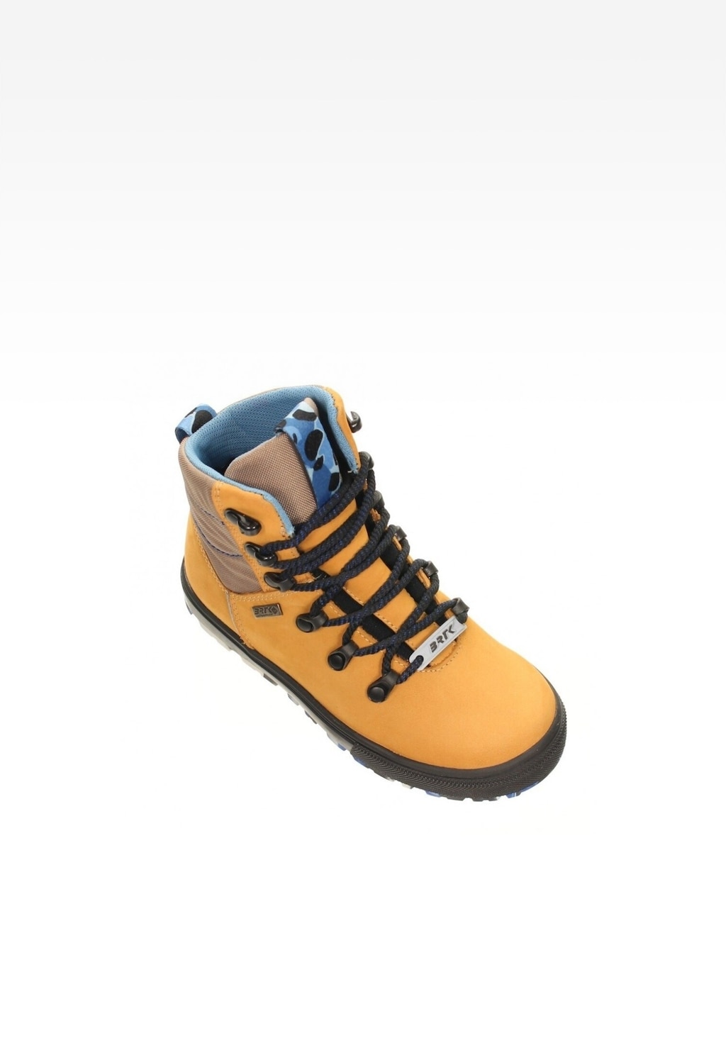 Trzewiki ocieplane BARTEK T-97331/1DY w kolorze beżowym dla dziewcząt, z niebieską wyściółką, czarnymi sznurówkami i podeszwą, idealne na zimowe warunki.