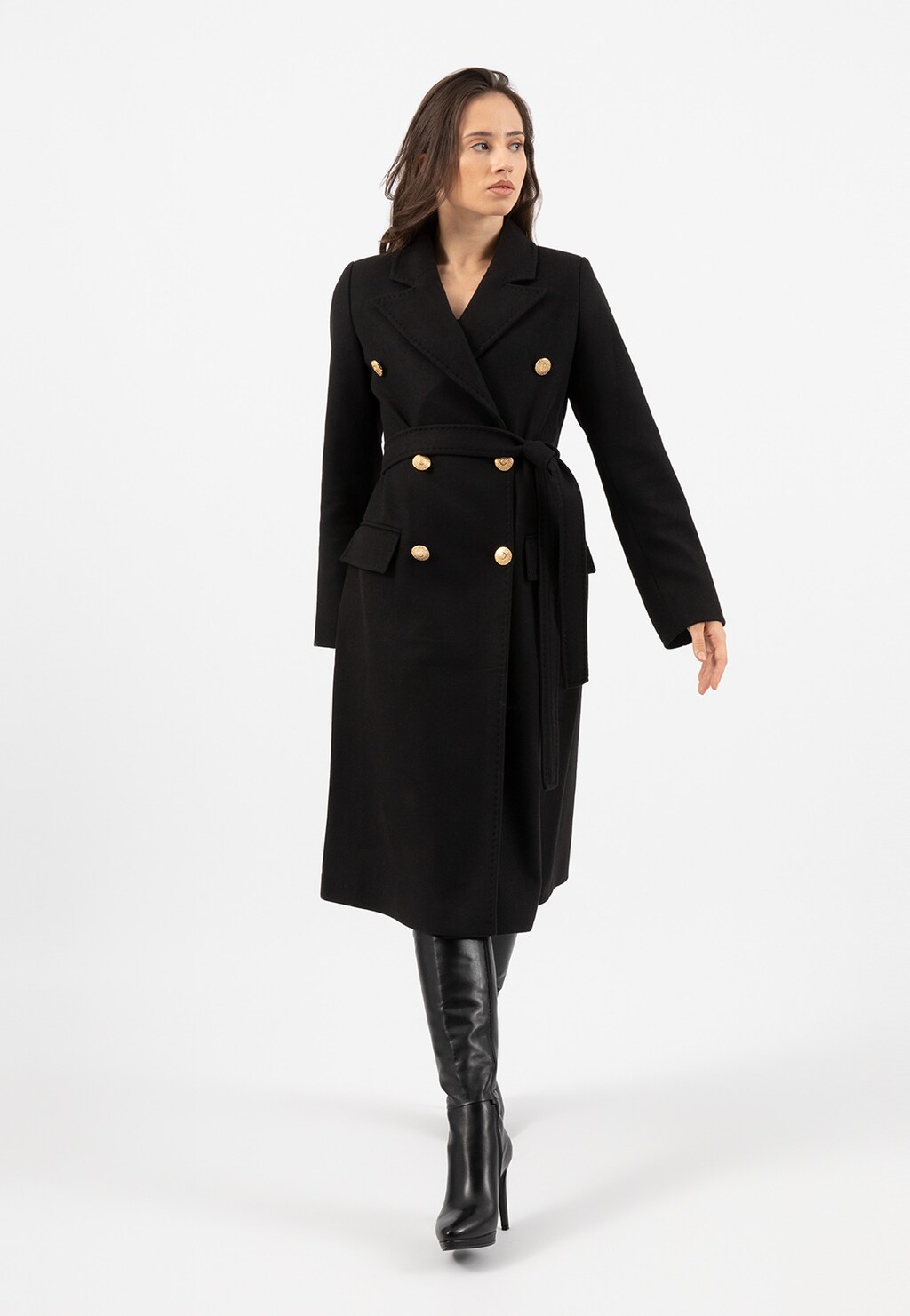 RELAKS czarny elegancki płaszcz damski ze złotymi guzikami R99006-41 Widok 5