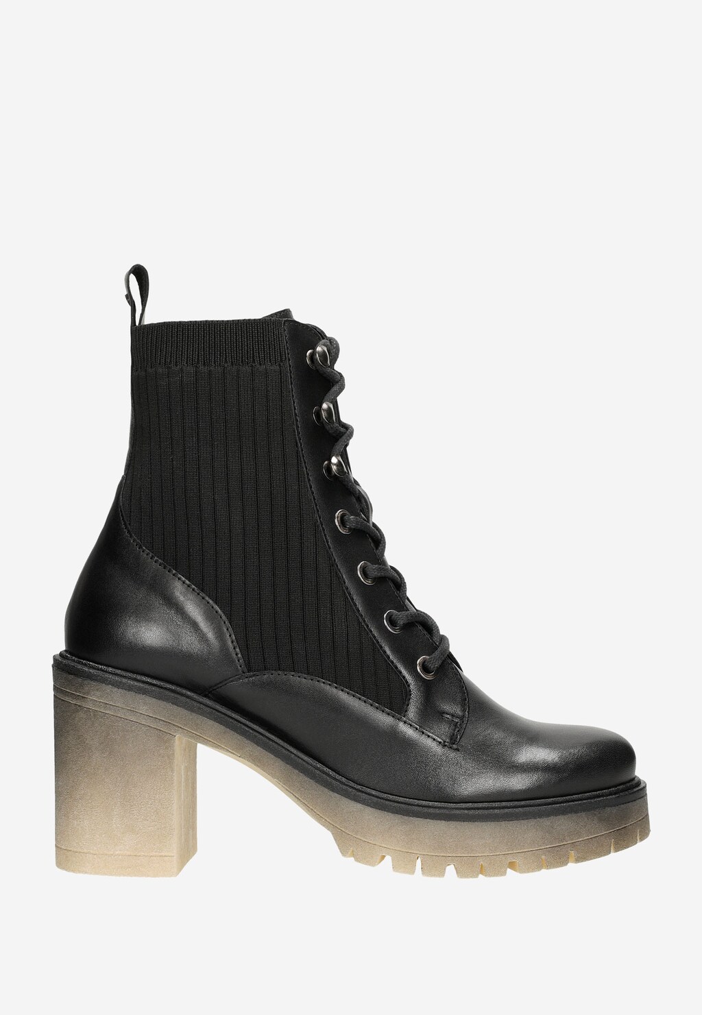 Czarne trzewiki damskie na obcasie z cholewką skarpetą 64046-81 Widok 2