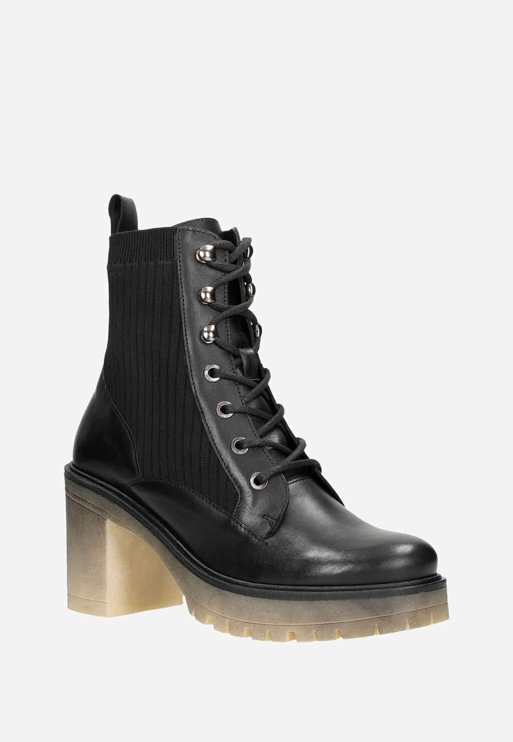 Czarne trzewiki damskie na obcasie z cholewką skarpetą 64046-81 Widok 3