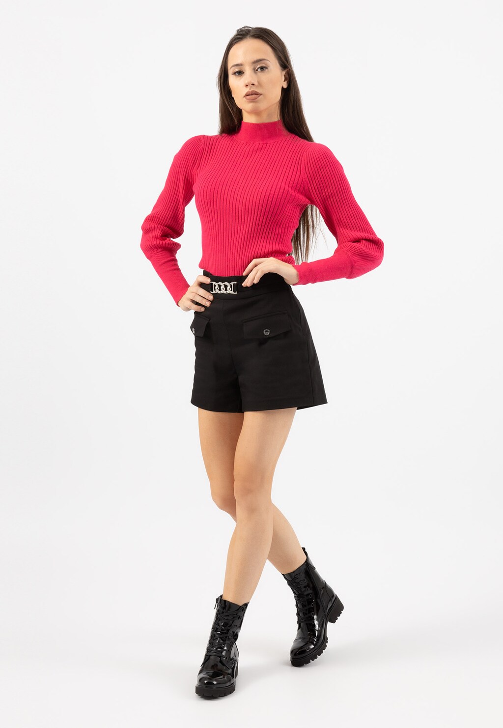 Czarne lakierowane trzewiki damskie typu biker boots 64039-31 Widok 1