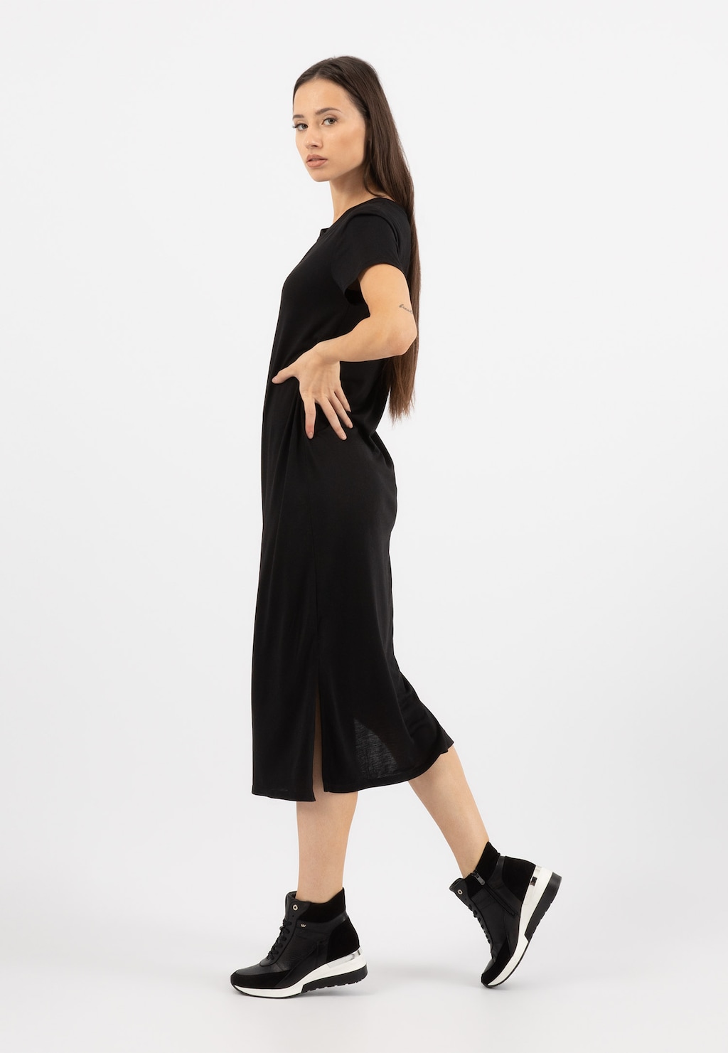 Czarne wysokie trzewiki damskie typu sneakers 64063-71 Widok 1