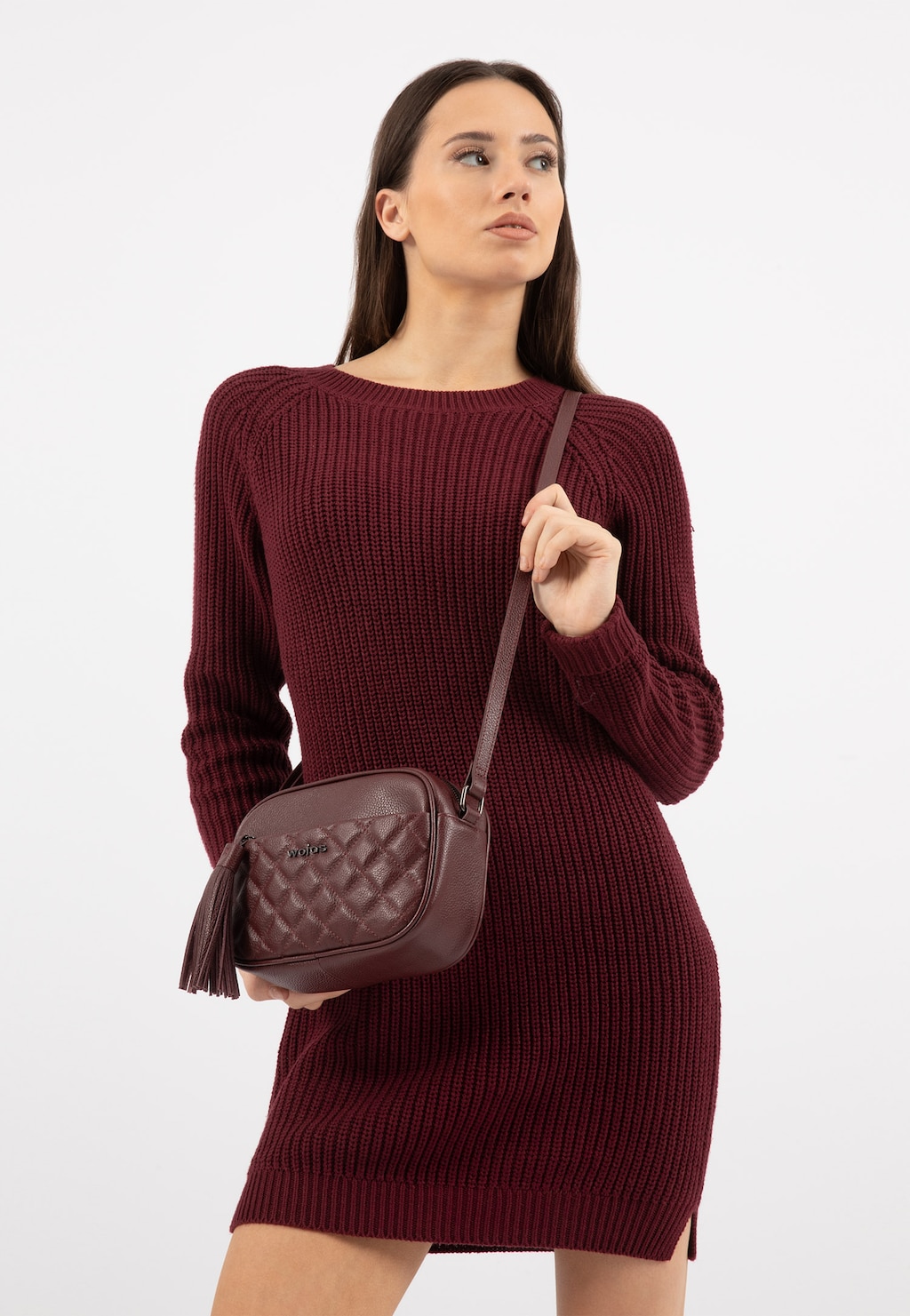 Bordowa mała torebka damska z pikowaniem na kieszonce 80232-55 Widok 1