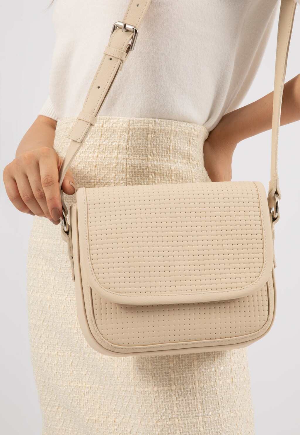 Skórzana torebka damska w kolorze jasnego beżu 80251-54 Widok 1