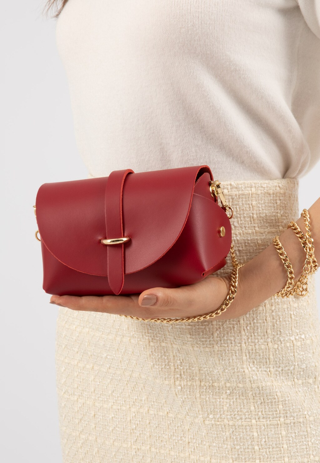 Mała czerwona torebka damska na łańcuszku 80289-55 Widok 8