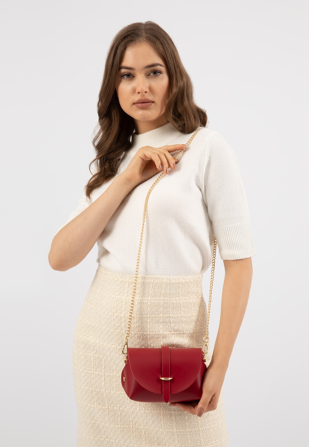 Mała czerwona torebka damska na łańcuszku 80289-55 Widok 1