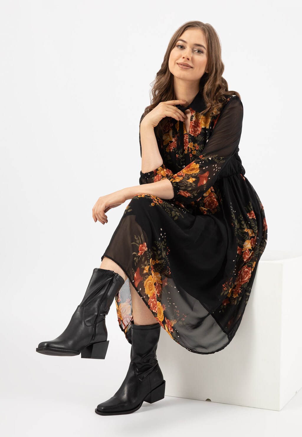 Čierne členkové čižmy na opätku na každú príležitosť 55036-81 Widok 7