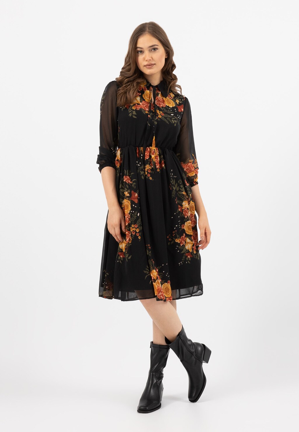 Čierne členkové čižmy na opätku na každú príležitosť 55036-81 Widok 1