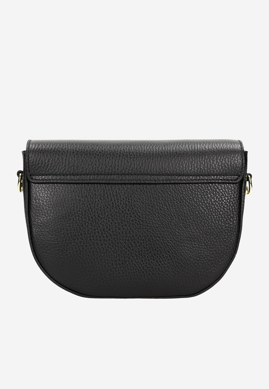 Czarna elegancka torebka damska Wojas 80313-51 ze skóry ziarnistej, z charakterystycznym złotym zapięciem i paskiem na ramię, widok od tyłu.