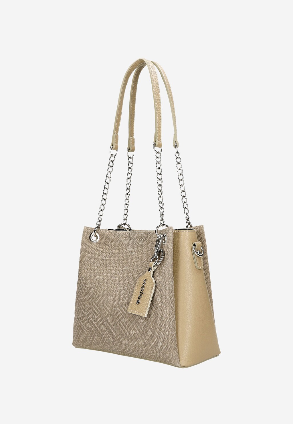 Beżowa torebka z ciekawym wzorem i breloczkiem 80316-74 Widok 3