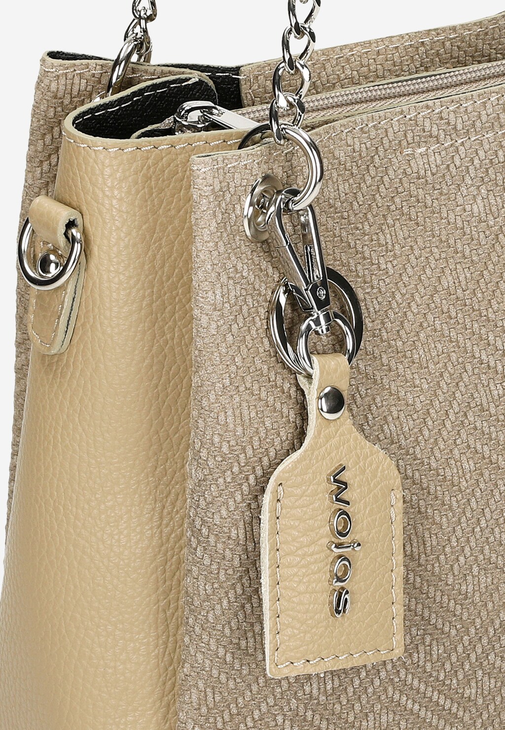 Beżowa torebka z ciekawym wzorem i breloczkiem 80316-74 Widok 7