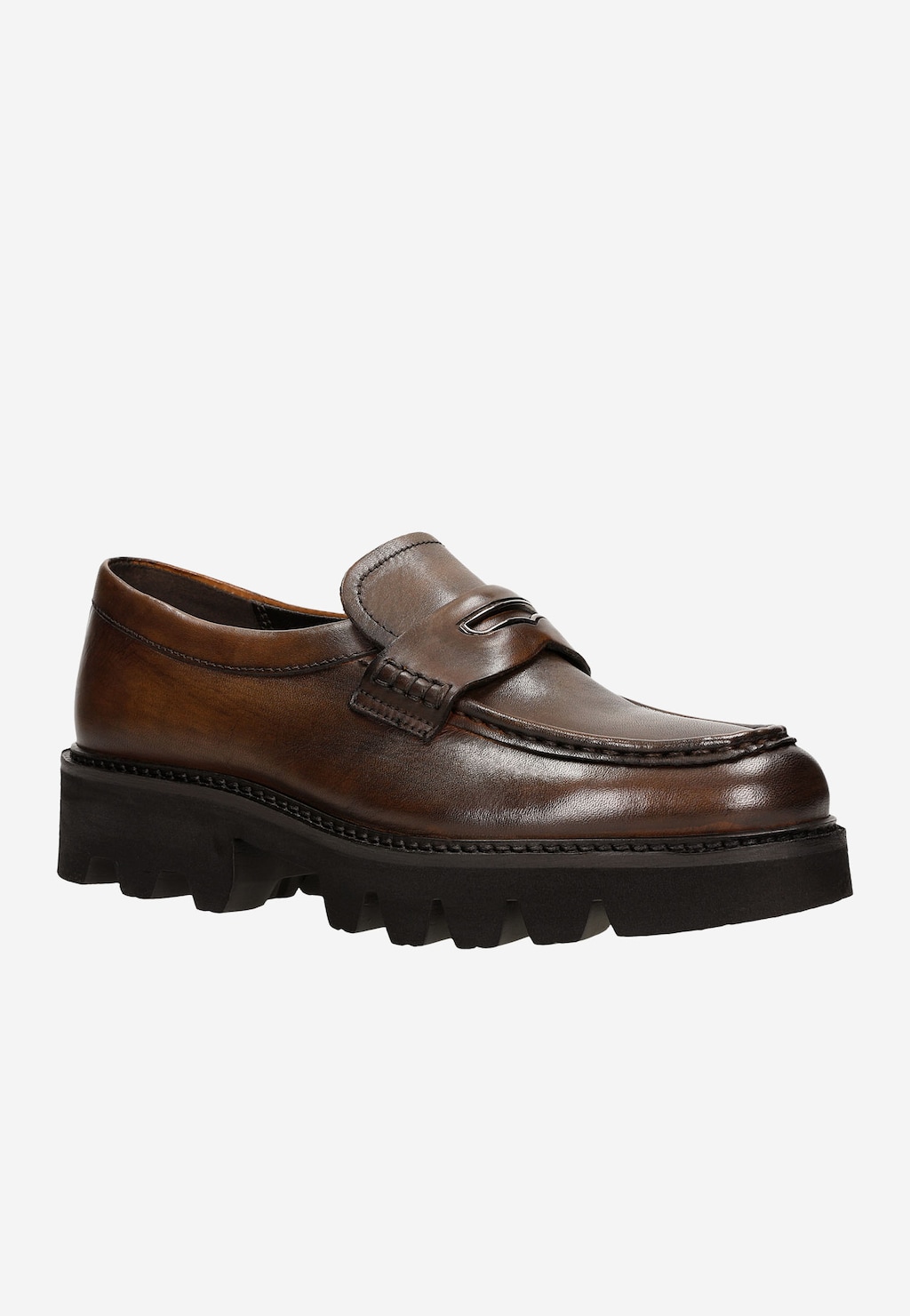 Brązowe skórzane mokasyny damskie na masywnej podeszwie 46206-52 Widok 3