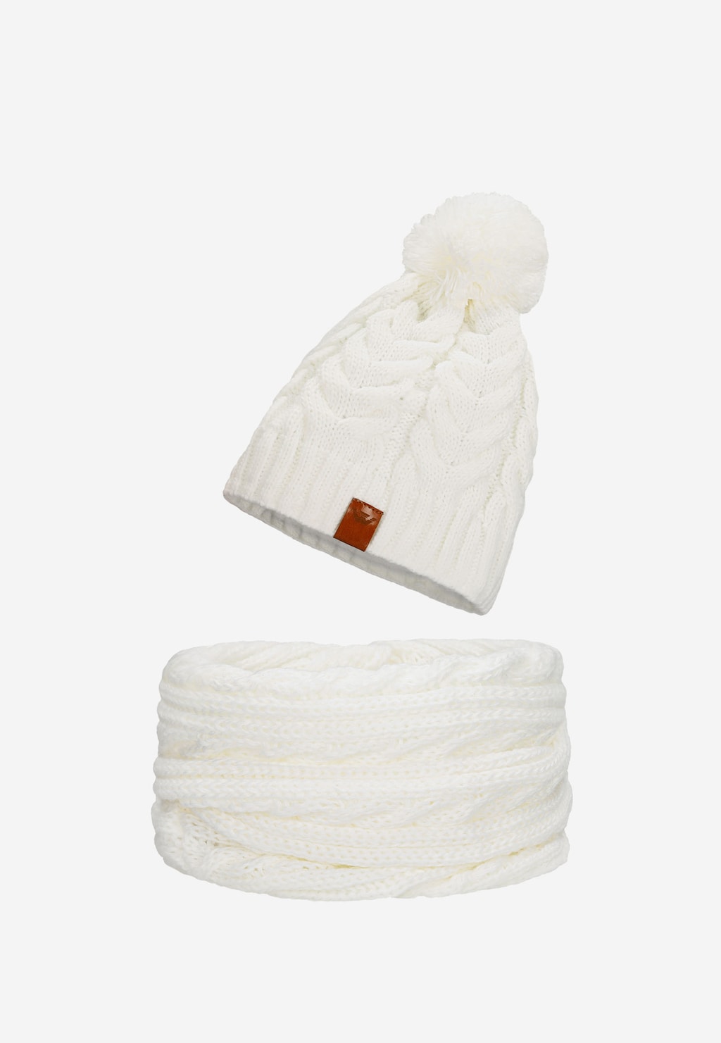 Komplet czapka i komin damski biały z dodatkiem wełny 96017-19 Widok 2