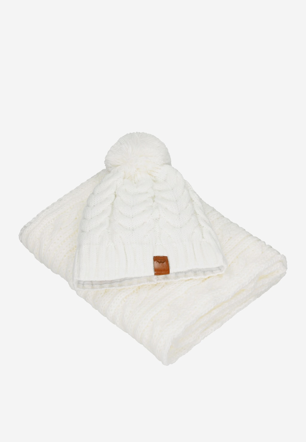 Komplet czapka i komin damski biały z dodatkiem wełny 96017-19 Widok 5