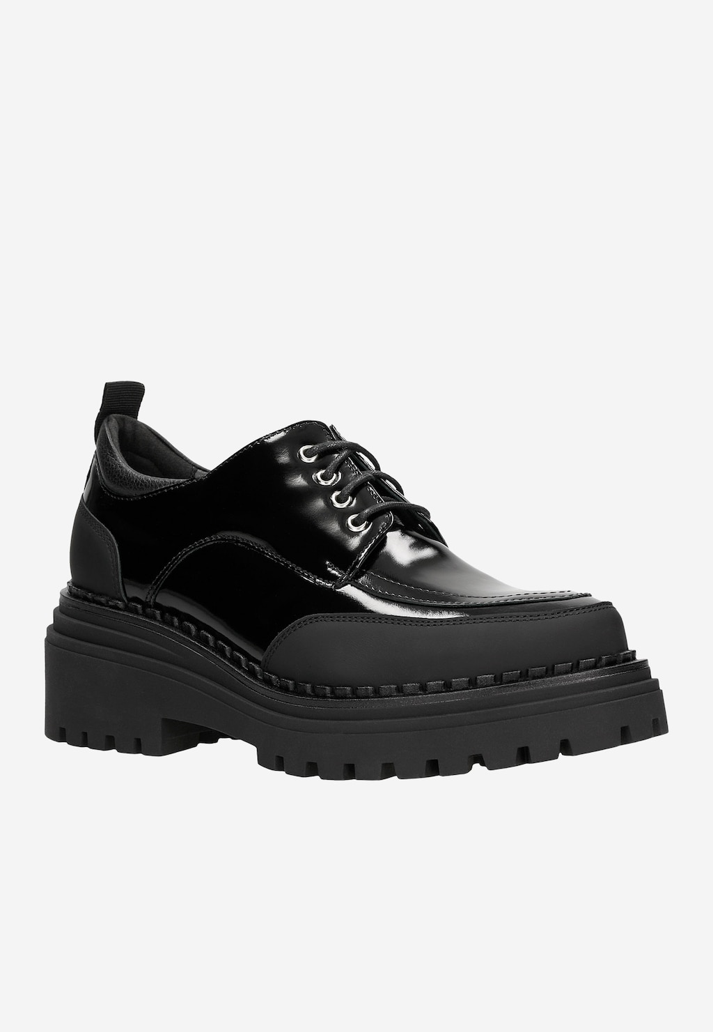 Czarne sznurowane półbuty damskie na wysokiej podeszwie 46193-71 Widok 3