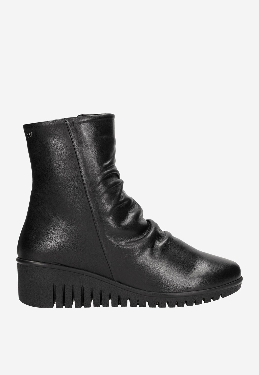 Czarne skórzane botki damskie na koturnie 55175-51 Widok 2