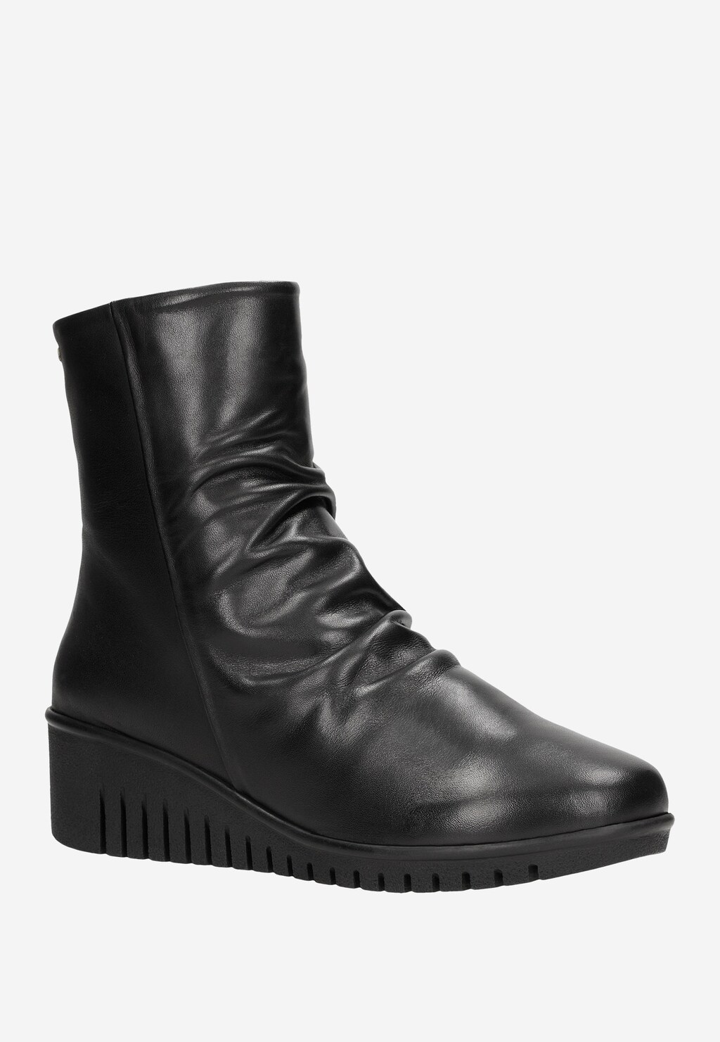 Czarne skórzane botki damskie na koturnie 55175-51 Widok 3