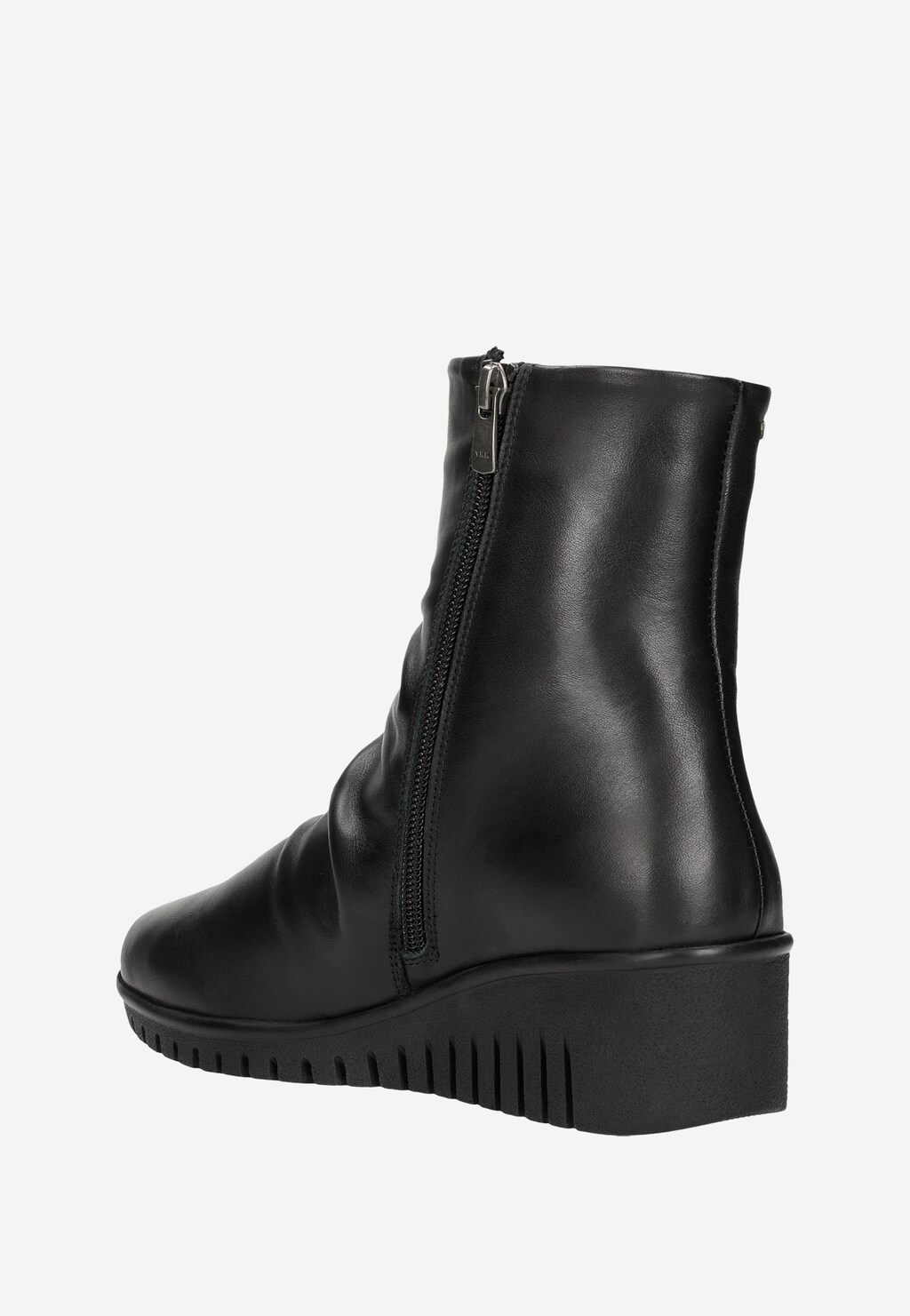 Czarne skórzane botki damskie na koturnie 55175-51 Widok 4