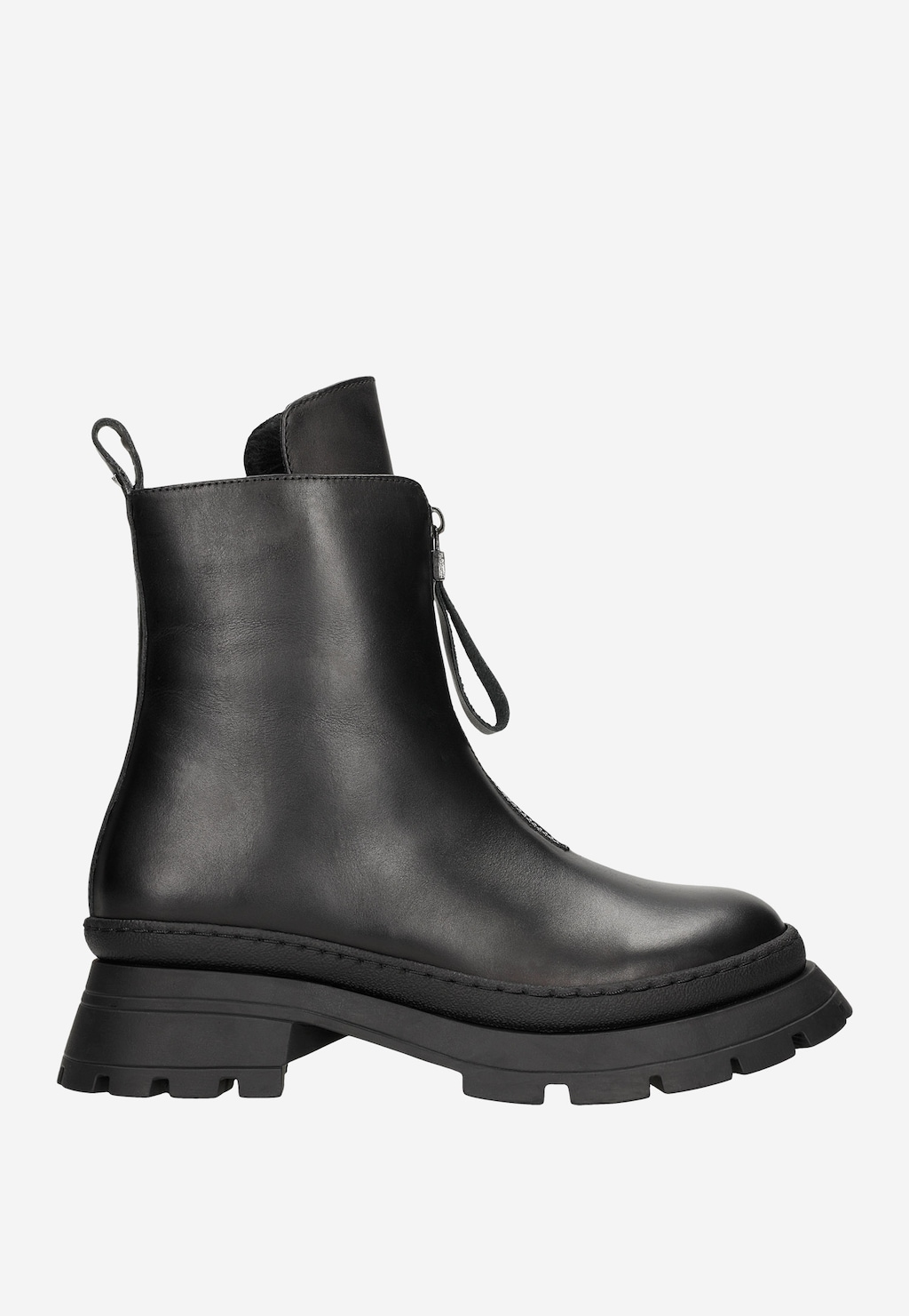 Czarne skórzane botki damskie z zamkiem z przodu 55180-51 Widok 2