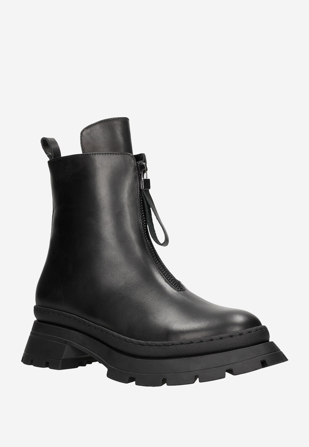 Czarne skórzane botki damskie z zamkiem z przodu 55180-51 Widok 3