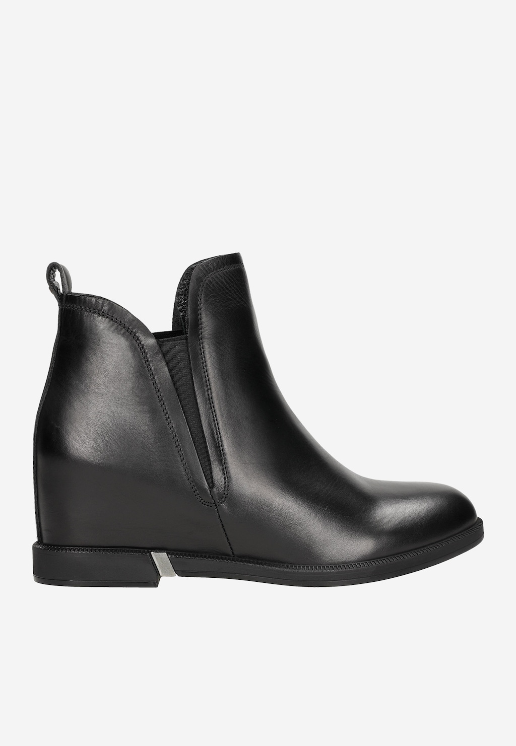 Czarne skórzane botki na ukrytym obcasie typu koturn 55179-51 Widok 2