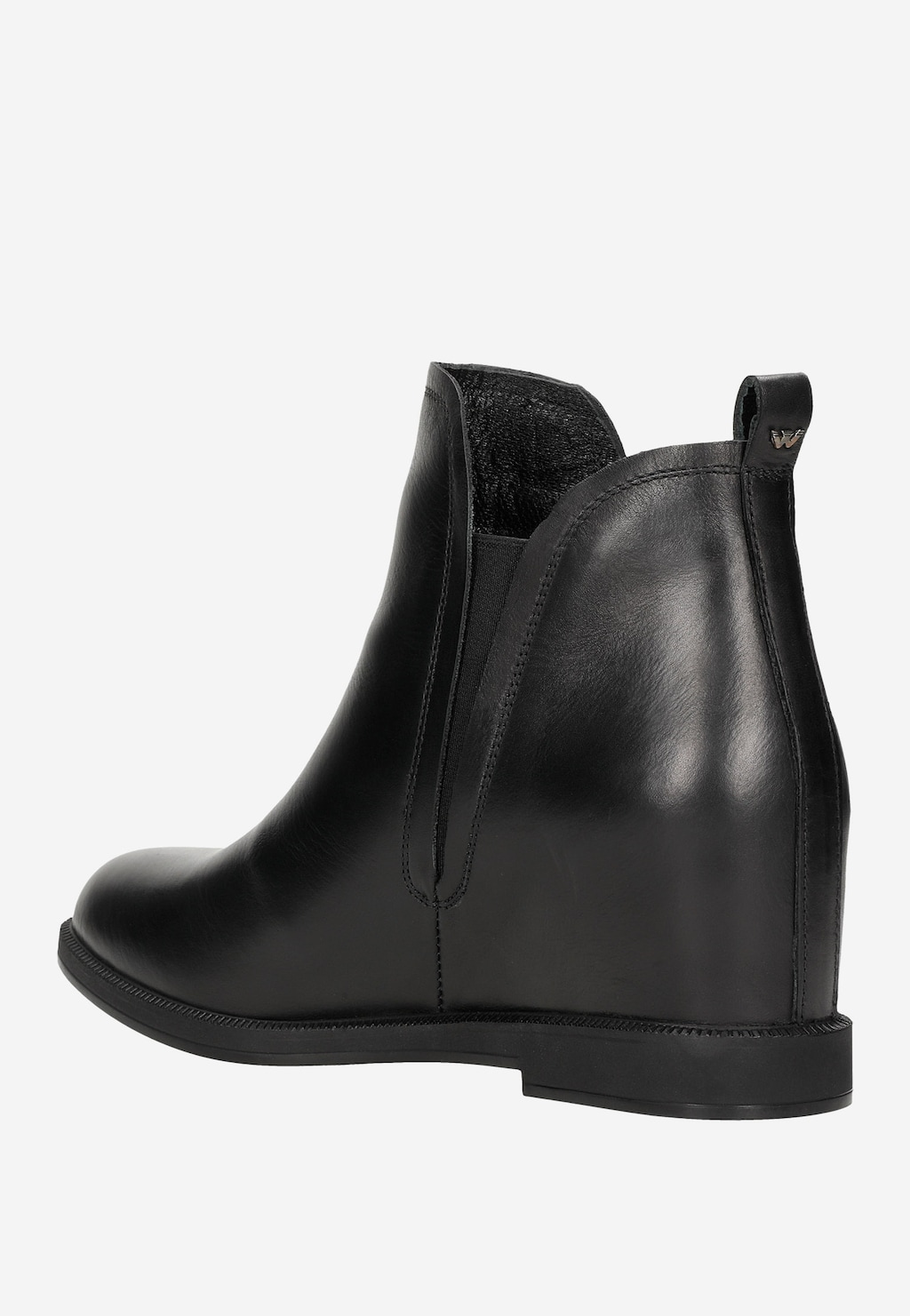 Czarne skórzane botki na ukrytym obcasie typu koturn 55179-51 Widok 4