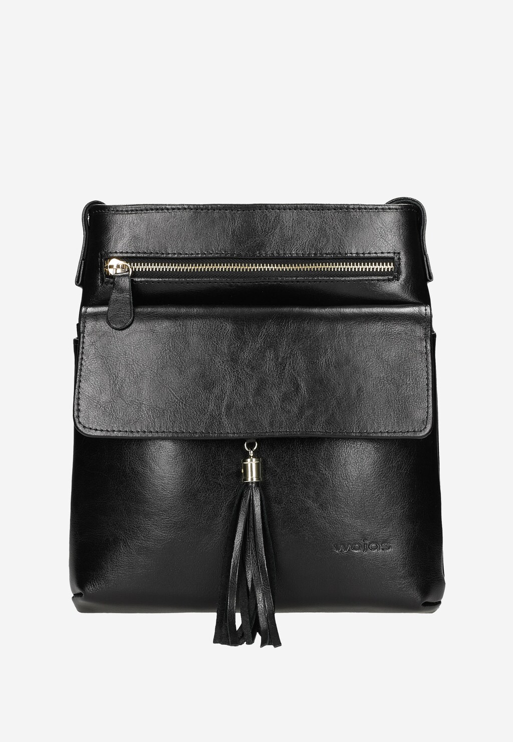 Czarna listonoszka damska z dwoiny foliowanej ze złotymi akcentami 80038-51 Widok 2