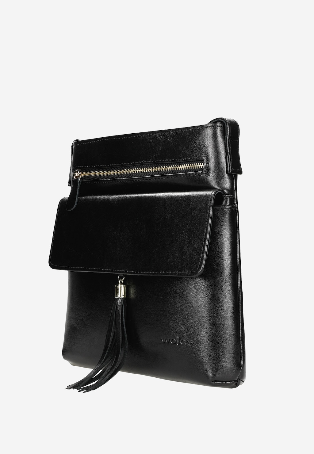 Czarna listonoszka damska z dwoiny foliowanej ze złotymi akcentami 80038-51 Widok 3