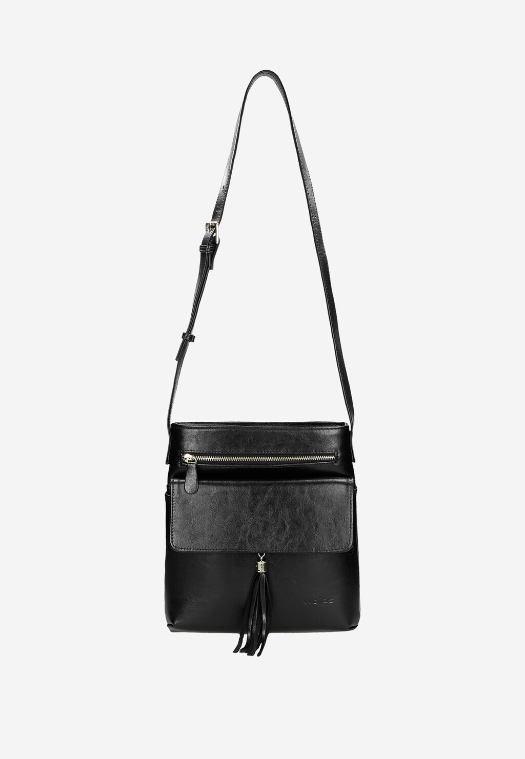 Czarna listonoszka damska z dwoiny foliowanej ze złotymi akcentami 80038-51 Widok 5