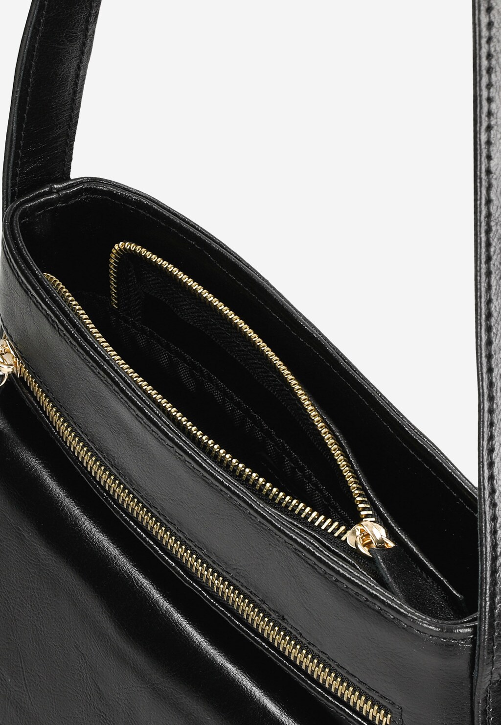 Czarna listonoszka damska z dwoiny foliowanej ze złotymi akcentami 80038-51 Widok 6